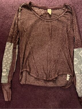We The Free Wine Waffle-Knit Long Sleeve Top